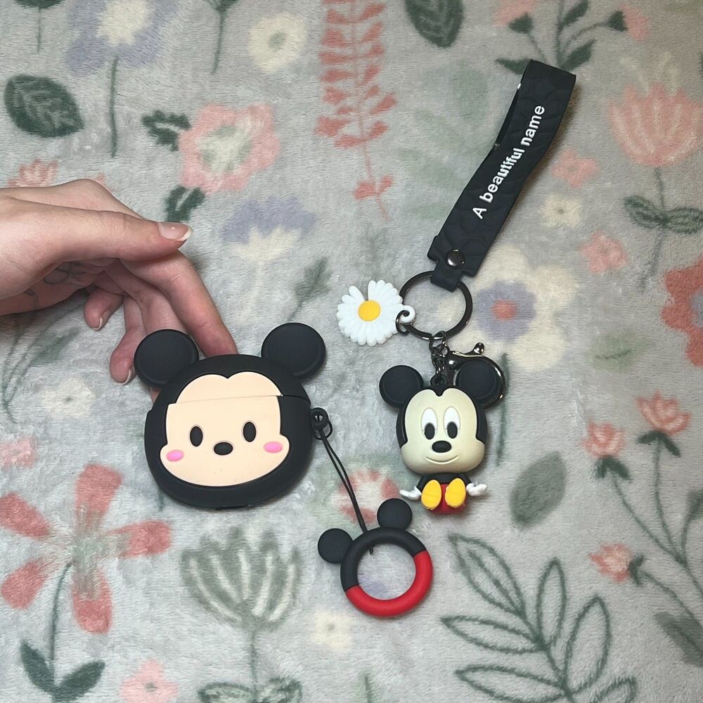 Disney Mickey Mouse Airpods 3/4 Case Cover with Keychains Wristlet Lanyard Keys